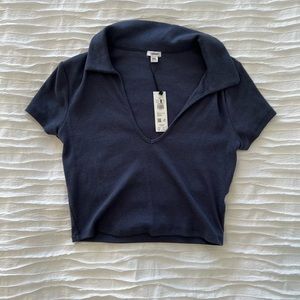 Garage cropped polo tee, navy, size medium. New and unworn
